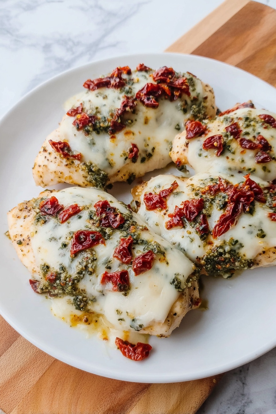 A plate of pesto chicken parmesan.