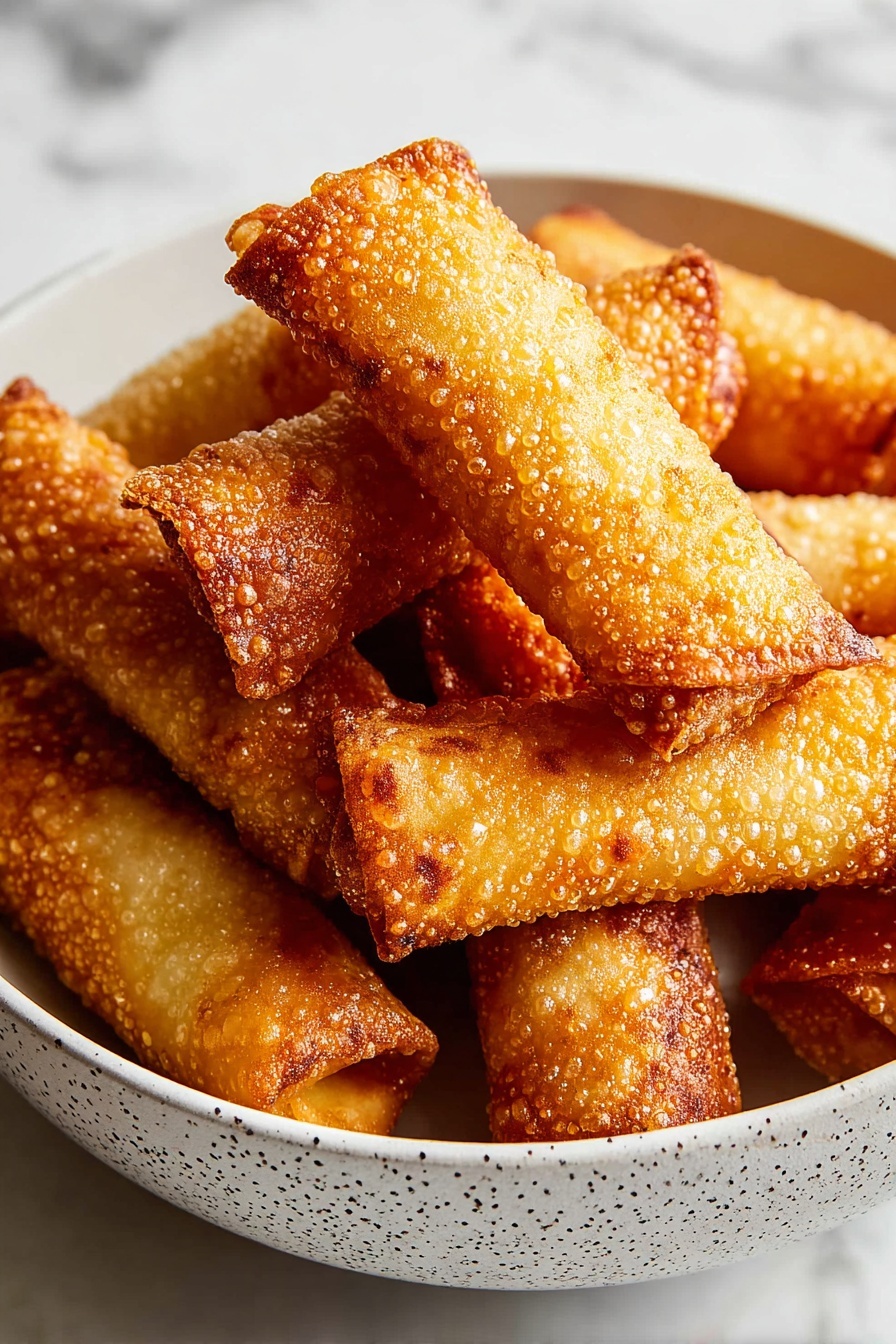 A plate of egg rolls.