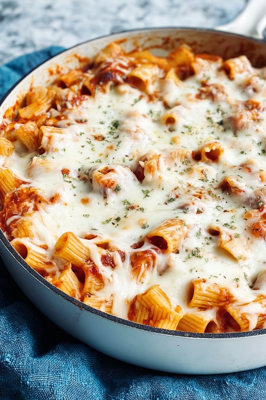 A delicious one pot chicken parmesan pasta.