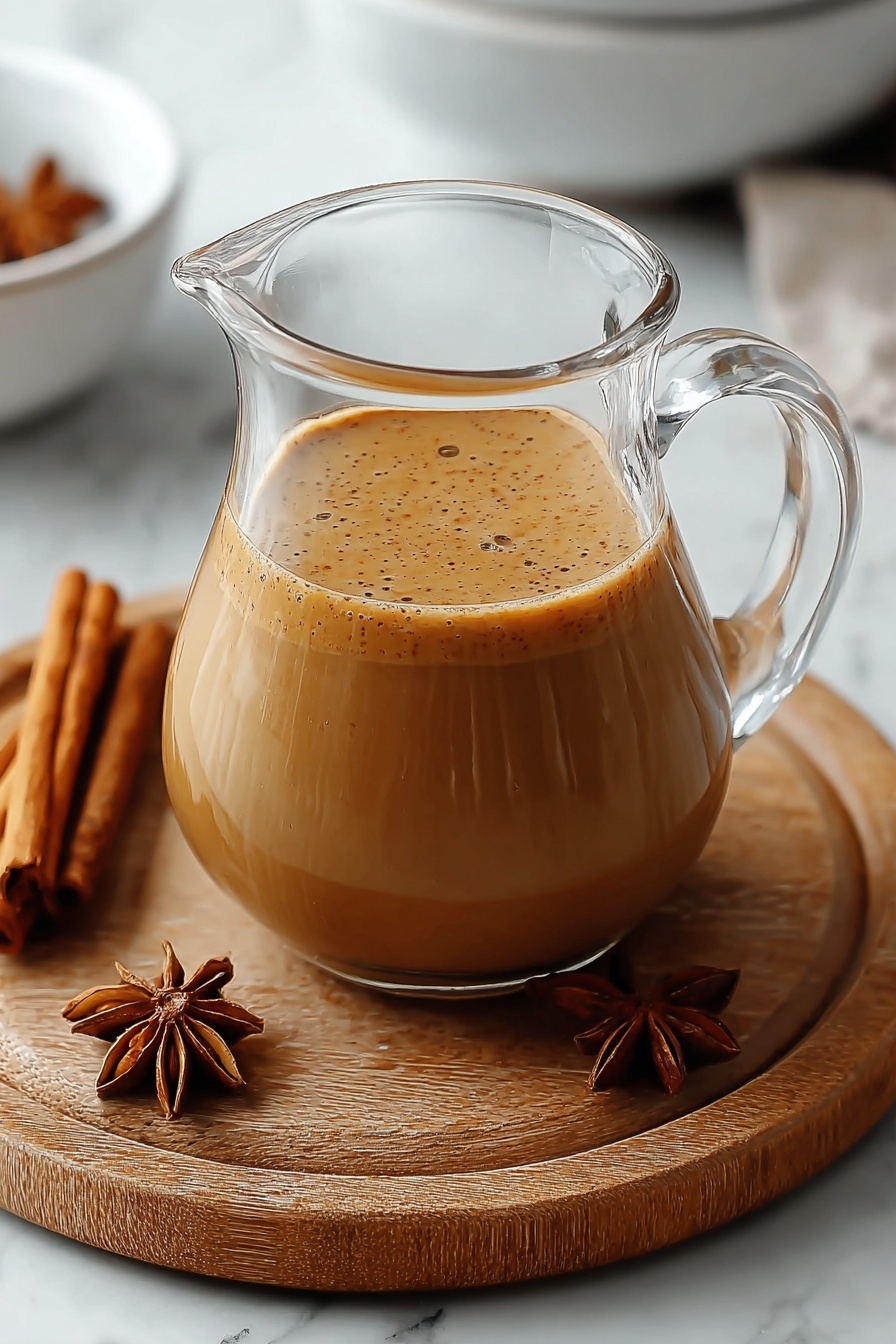 A glass of vanilla pumpkin marshmallow coffee.