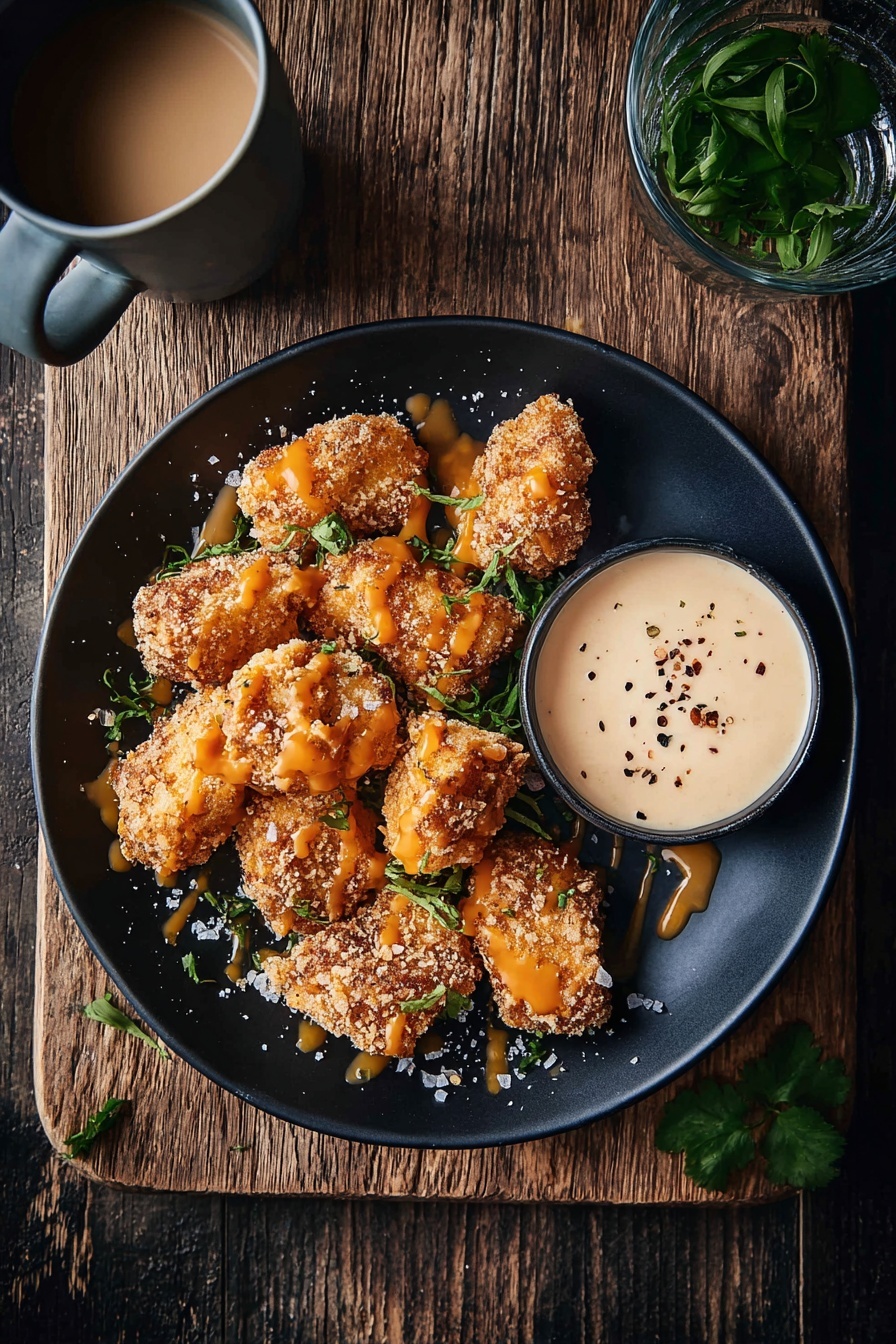 A plate of crispy oven baked chicken goujons.