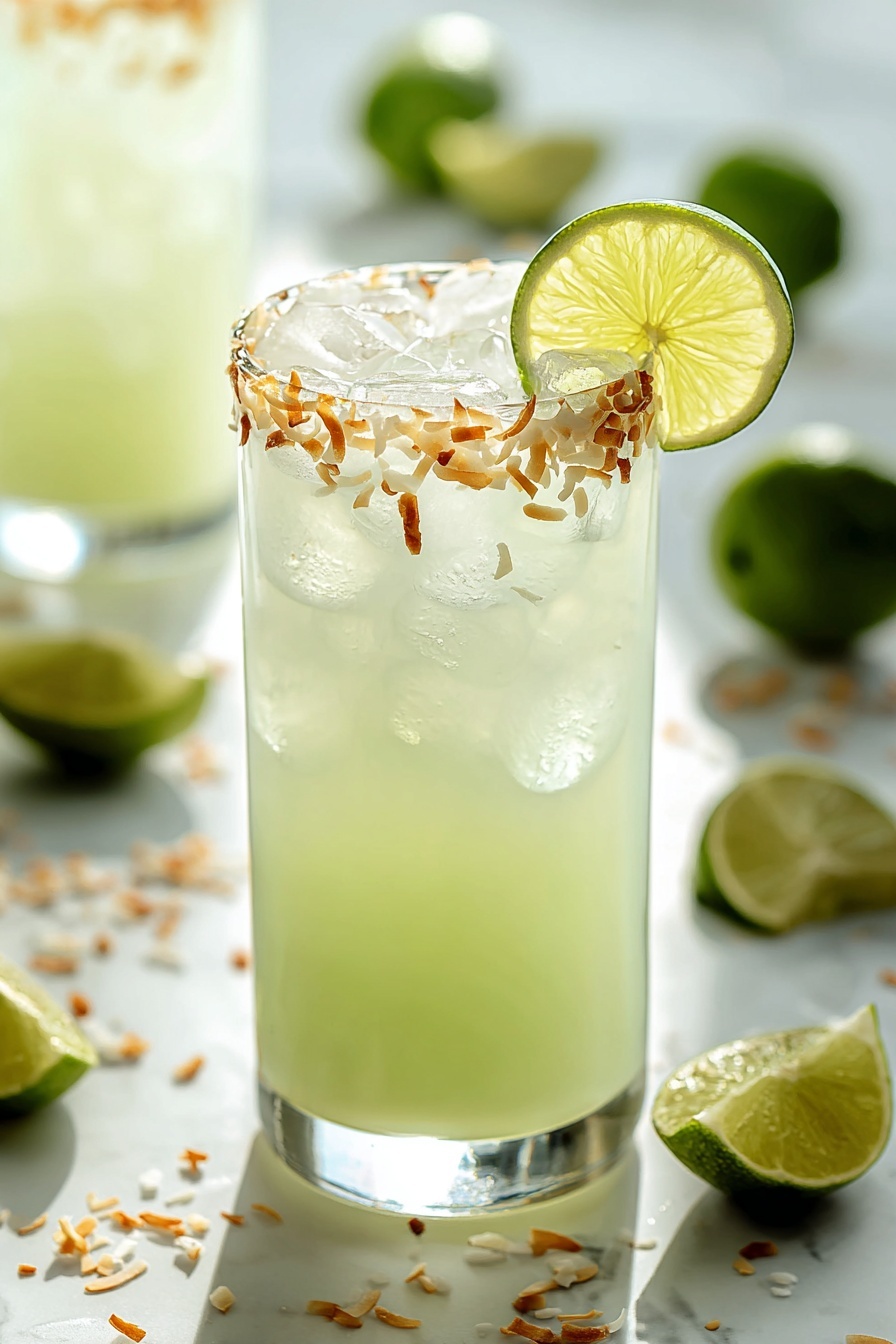 A glass of a green drink with a slice of lime on top.