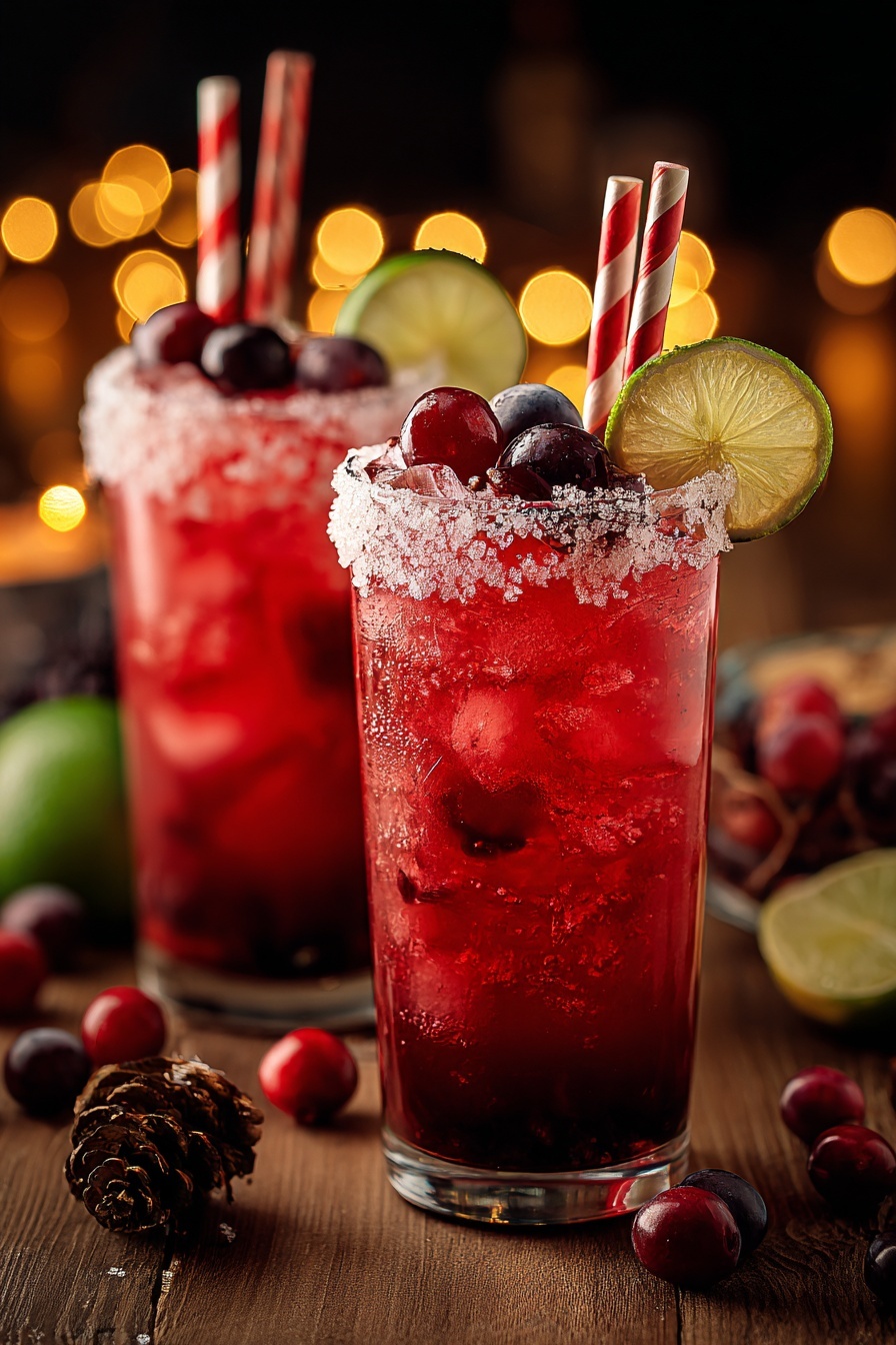 Two glasses of red drink with straws.