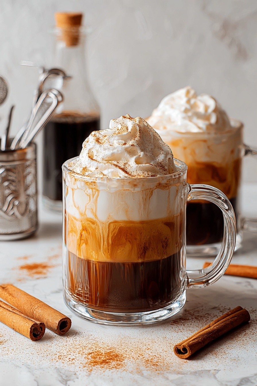 A glass of pumpkin cream cold foam cold brew coffee.
