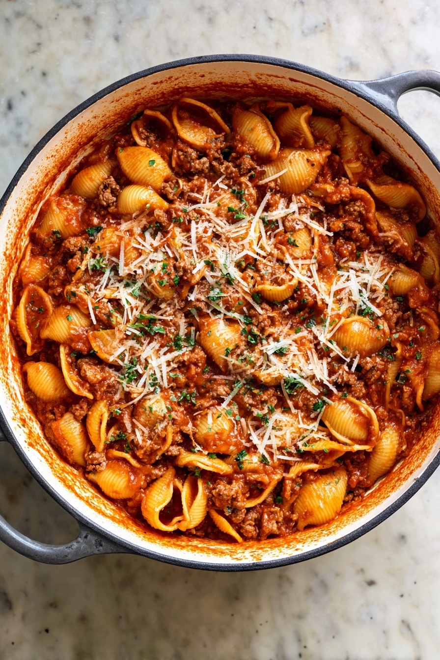 A bowl of homemade meat sauce with pasta.