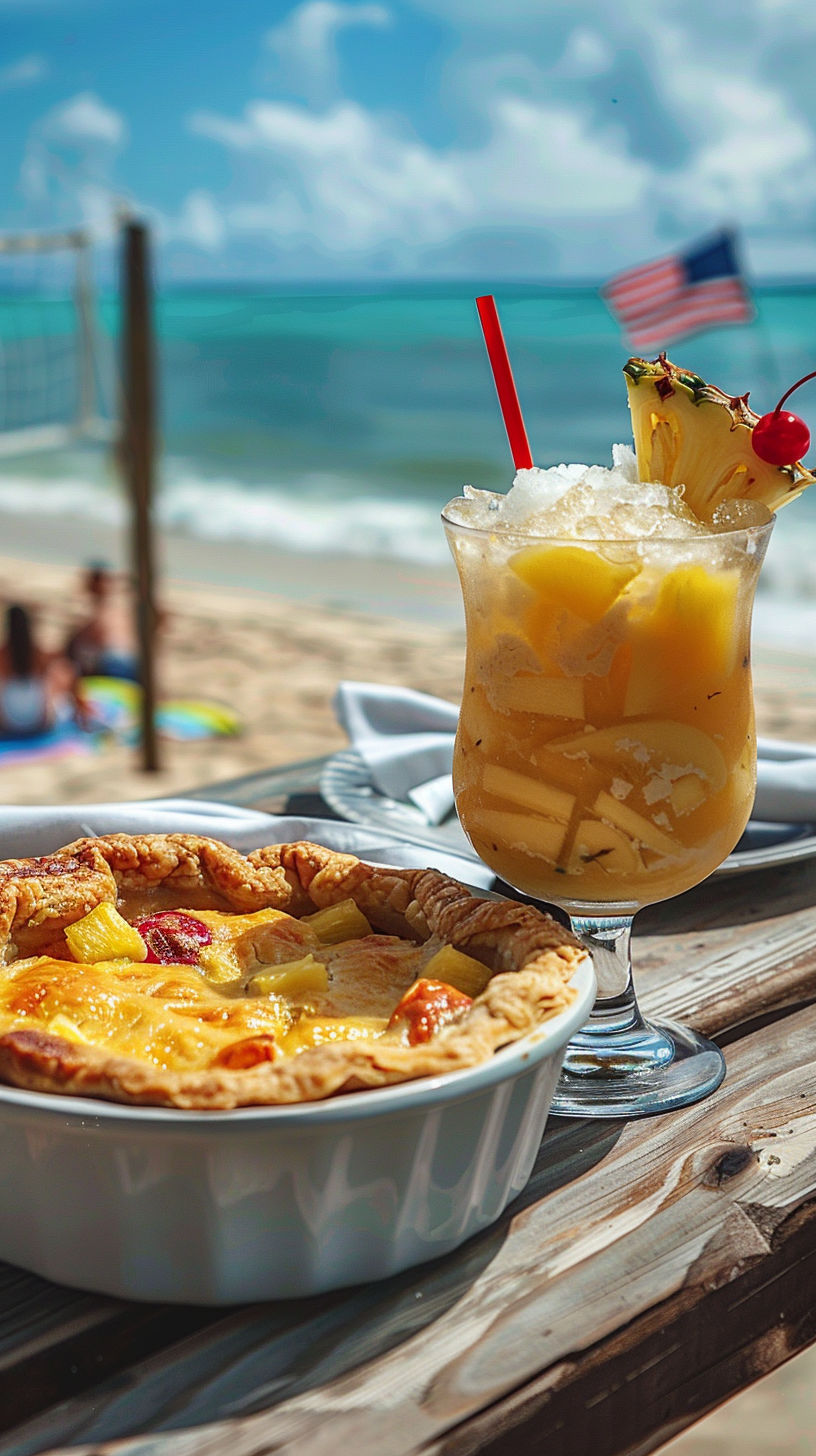 A Chicken Pot Pie and a Piña Colada Duo.