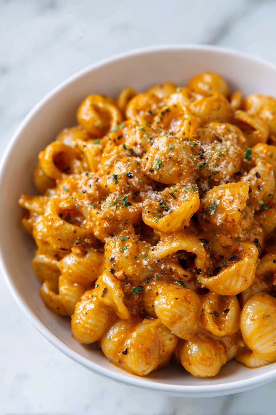 A bowl of French Onion Pasta.