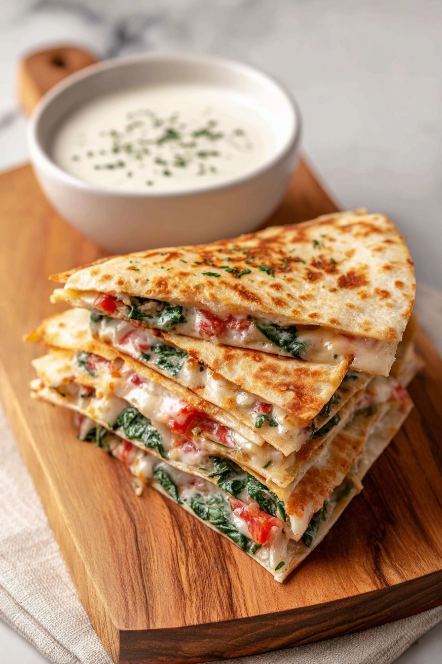 A stack of cheesy Mediterranean quesadillas.