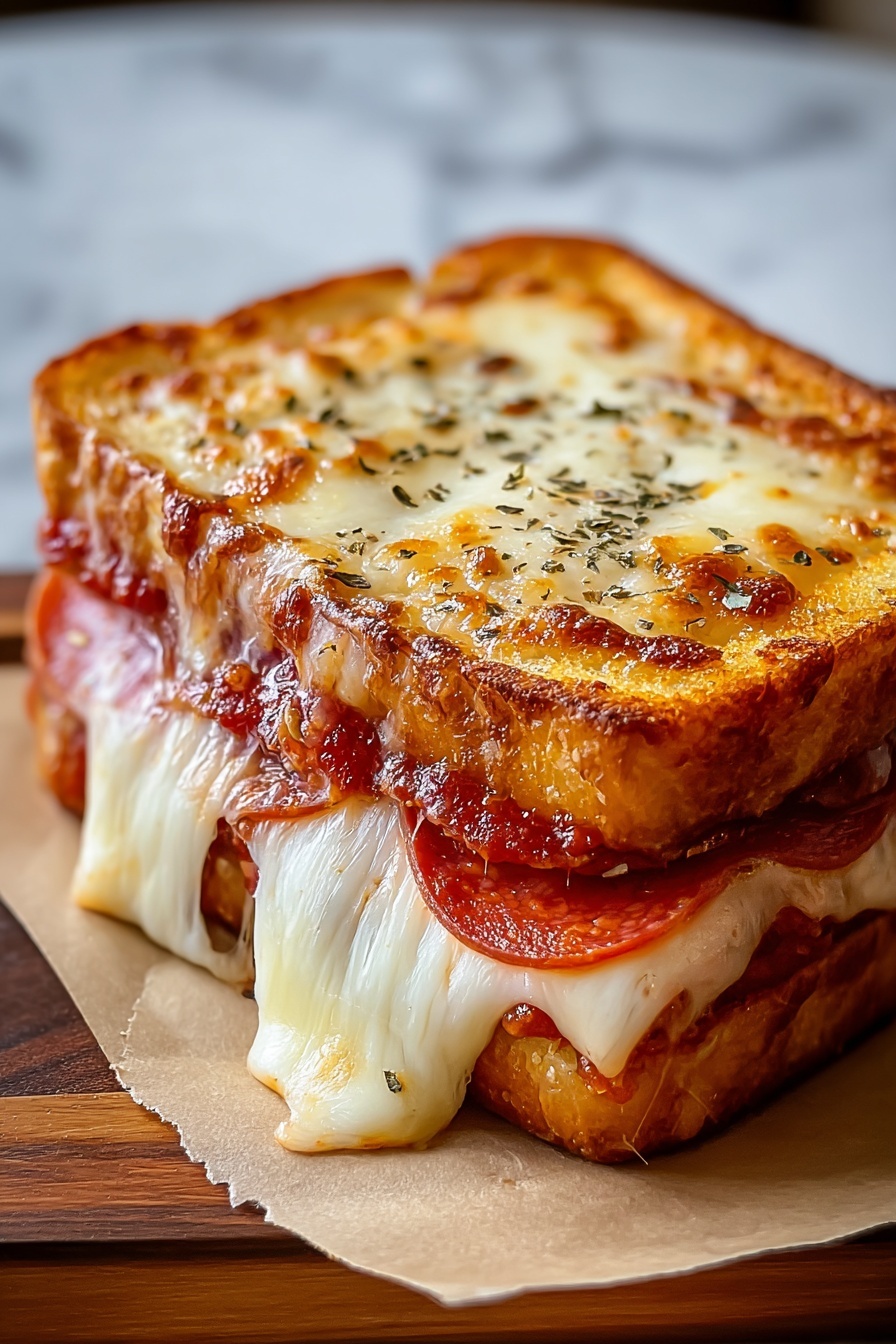 A sandwich with cheese and pepperoni on a bun.