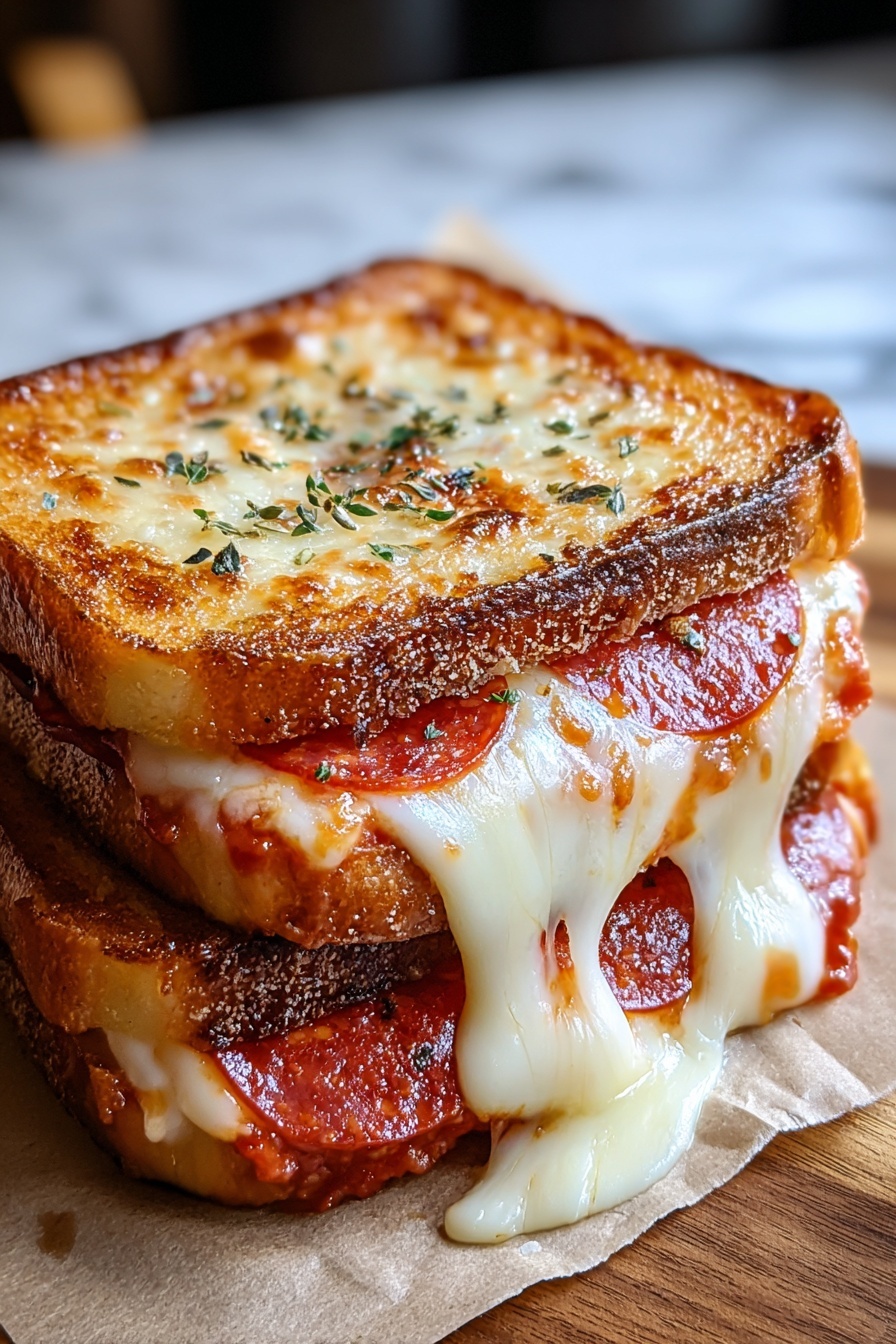 A stack of sandwiches with pepperoni and cheese.
