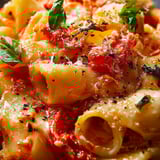 A close up of a plate of pasta with sauce.