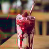 A glass of red strawberry milk.