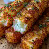 Food plate showing a single cheesy stick.