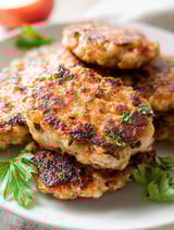 A plate of chicken sausage patties.