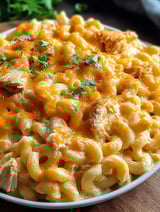A plate of buffalo chicken mac and cheese.