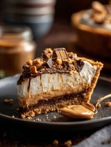 A slice of pie with peanut butter and chocolate.