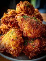 A plate of extra crispy Irish oven-fried chicken thighs.