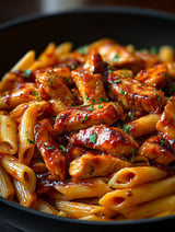 A delicious one-pan tangy honey BBQ chicken penne.