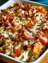 A delicious chicken bruschetta casserole.