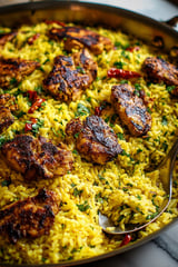 A dish of Persian-style chicken pilaf.