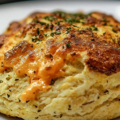 A close up of a biscuit with cheese on it.