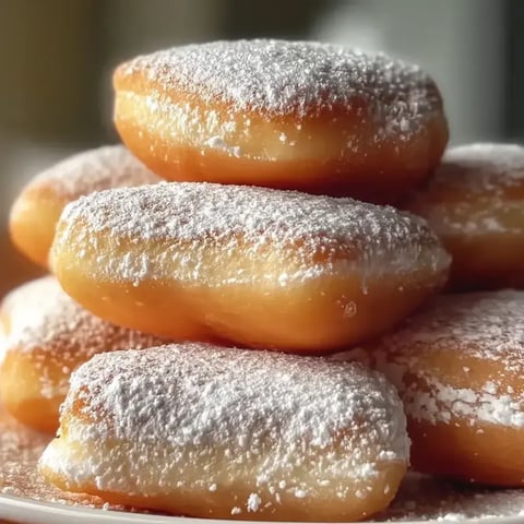 A stack of powdered donuts.