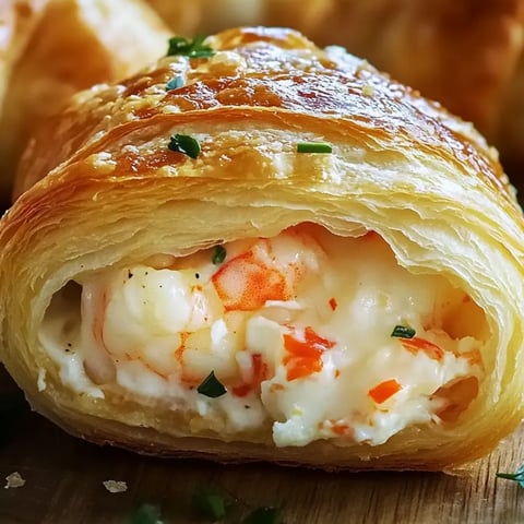 A pastry with shrimp and cheese inside.