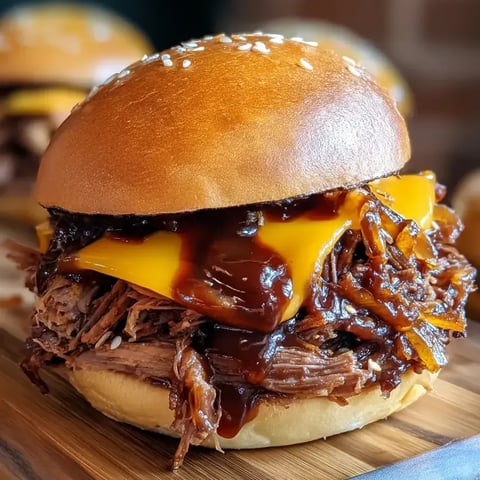 A close up of a sandwich with BBQ sauce.