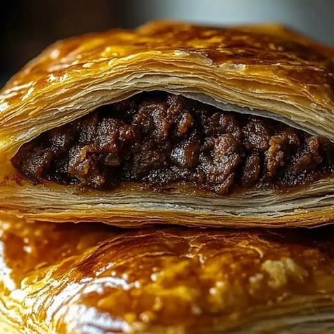 A pastry with a filling of meat and vegetables.