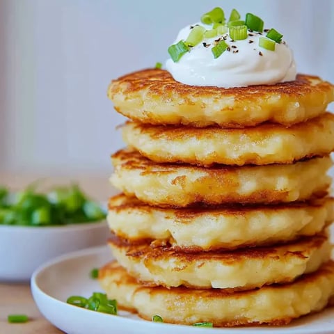 A stack of pancakes with white sauce on top.