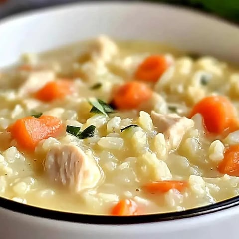A bowl of soup with carrots and rice.