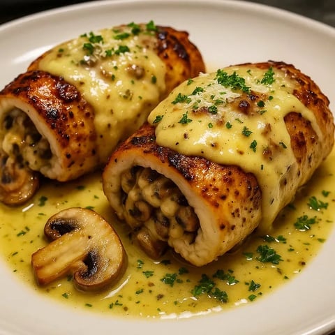 Cheesy Garlic Butter Mushroom Stuffed Chicken