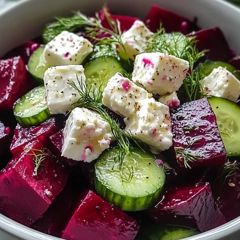 A bowl holding cheese, cucumbers, and more.