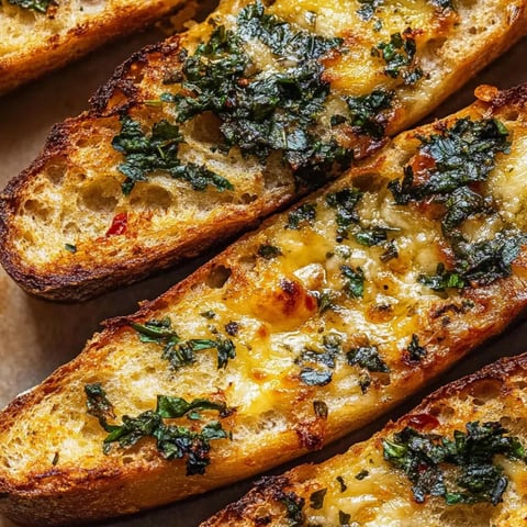 Bread piled with herbs and melted cheese on top.