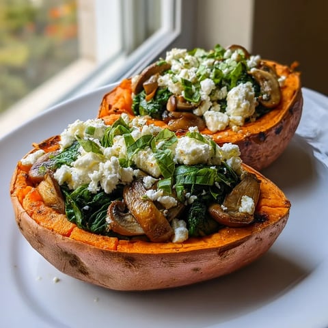 Two slices of sweet potato with cheese and mushrooms.