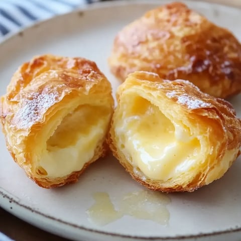Two pieces of pastry with cheese in the middle.