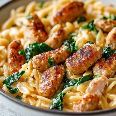 A bowl of pasta with meatballs and spinach.