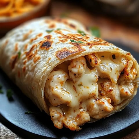 A chicken burrito on a plate.