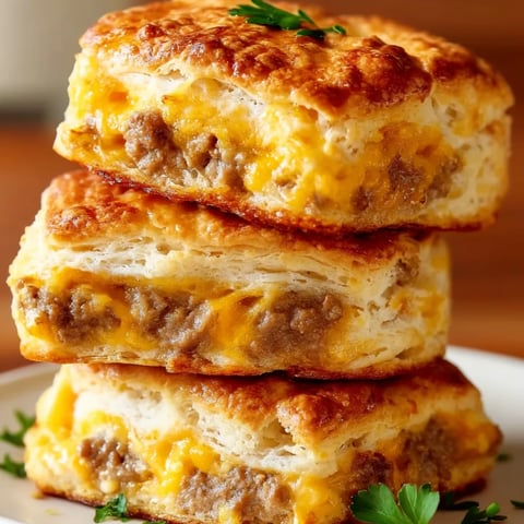 Three cheesy biscuits stacked up.