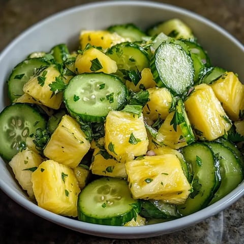 Yellow pineapple chunks and cucumber slices in a bowl.