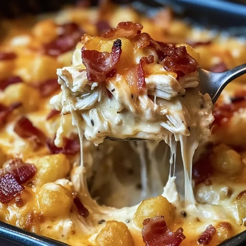 Bowl packed with cheesy, crunchy, loaded goodness poked by a fork.