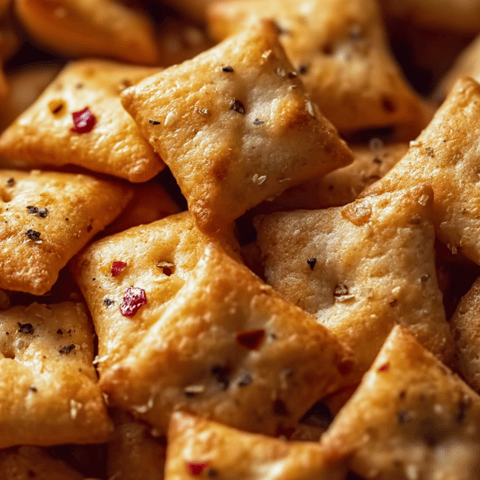 Stacked cheese and pepperoni saltines.