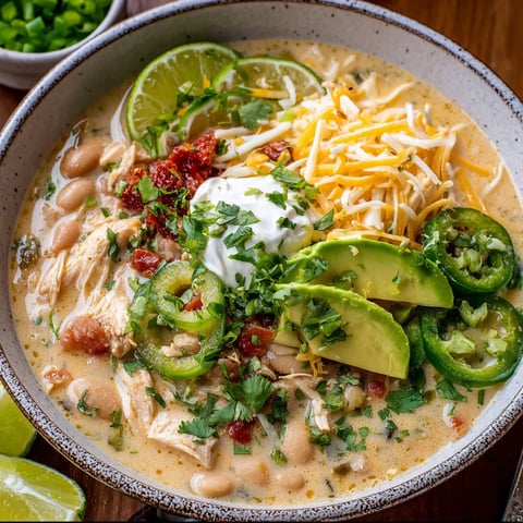 Hot bowl brimming with chicken, beans, and avocado slices on top.
