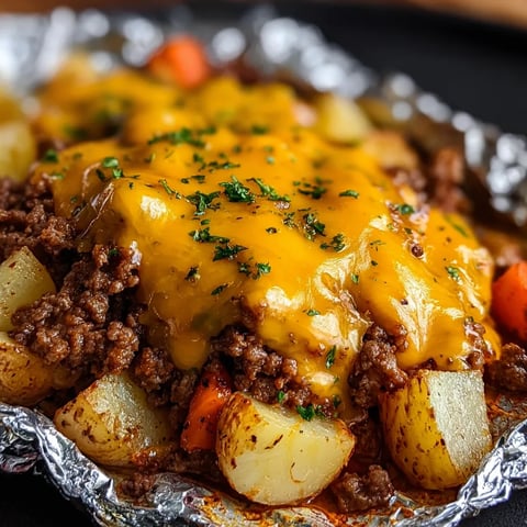 Close-up view of cheesy ground beef meal.