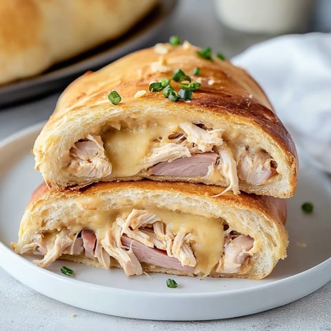 A sandwich stuffed with chicken and cheese sitting on a white plate.