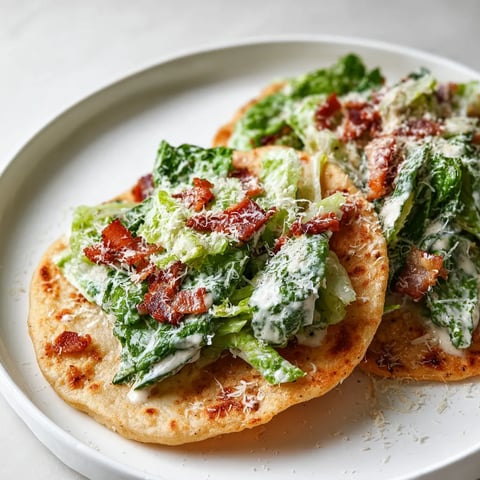 A white plate loaded with lettuce, bacon, and other fixings.