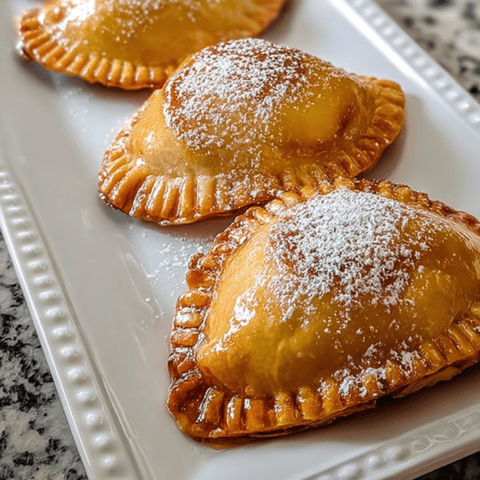 Three pastries dusted with powdered sugar sitting on a plate.