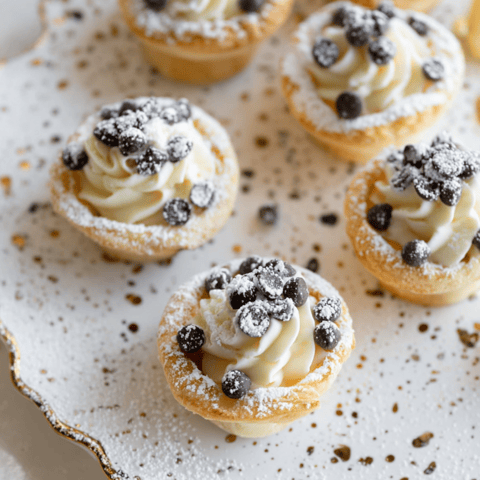 A plate of cupcakes topped with chocolate chips.