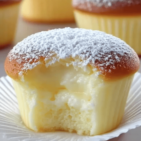 A cupcake with white frosting.