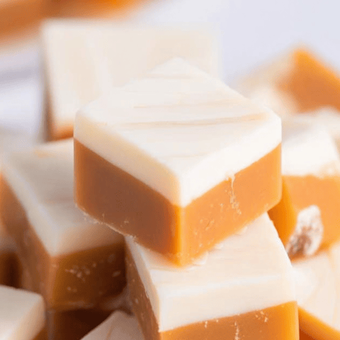 A stack of white and orange squares.